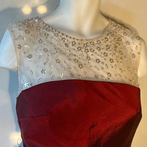 Wine Iridescent Taffeta Formal with Sheer Illusion beaded bodice formal prom - Picture 4 of 9